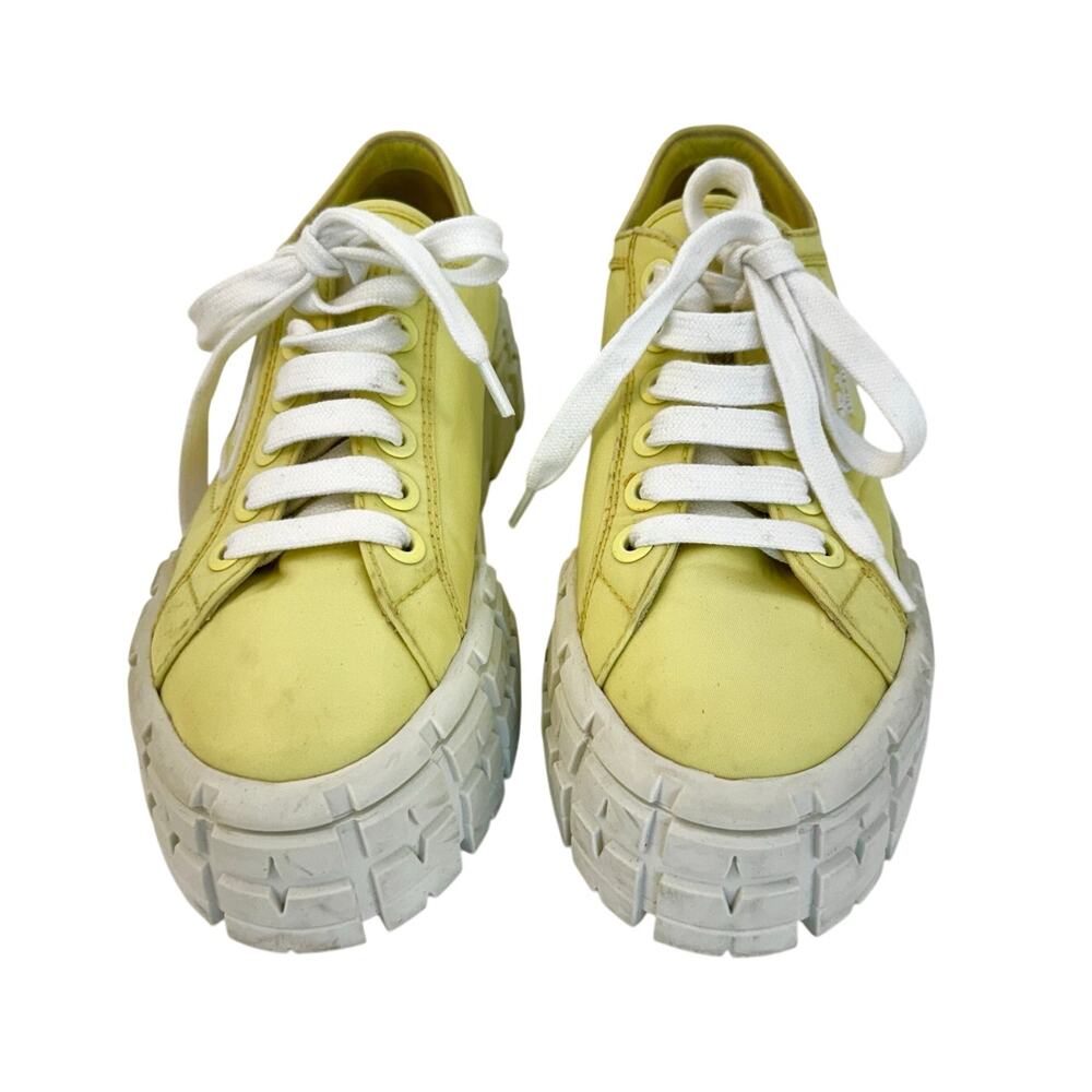 Prada Re-Nylon Double Wheel Gabardine Sneakers Platform Butter Yellow 37.5 - Picture 4 of 16